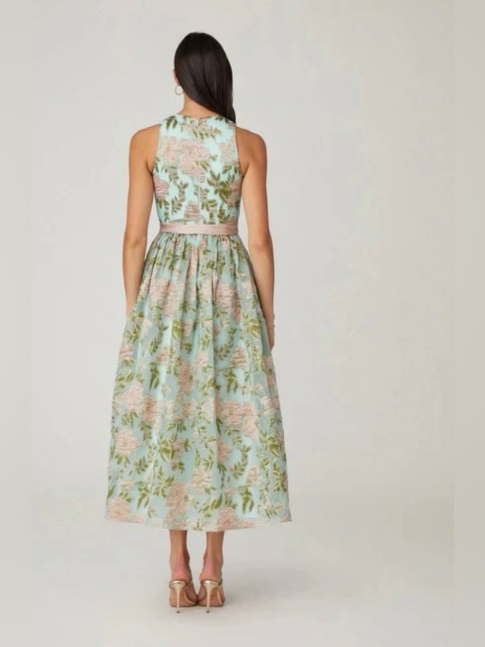 Shoshanna Serra Jacquard Green Blue Pink Blush Floral Midnight Midi Dress Gown - Picture 8 of 8